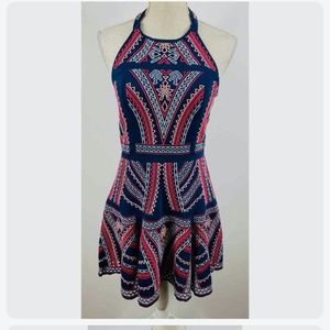 Parker Pink and Blue Fit and Flare Open Back Dress - Women's Small